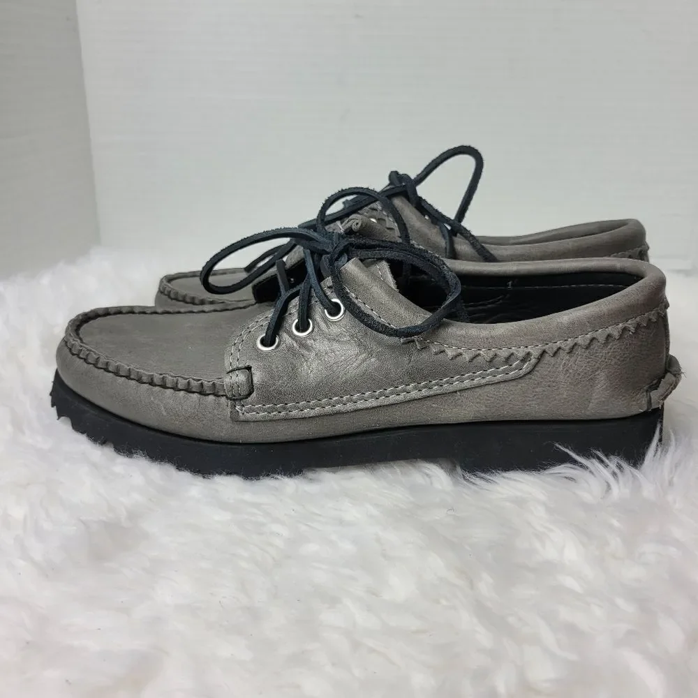 Quoddy Maliseet Bluchers Mens Size 7 D Oxford Gray Leather Boat Shoes New